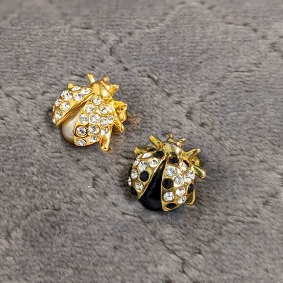 Vintage Petite Rhinestone/Goldtone Ladybug Brooches -Scatter Pins - Picture 1 of 16